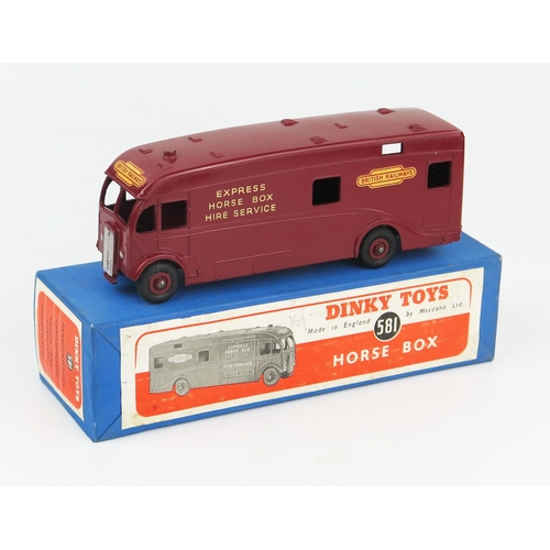 2202 - A Dinky Toys 581 Horse Box 'BRITISH RAILWAYS' in maroon with maroon hubs in blue box with orange lab... 