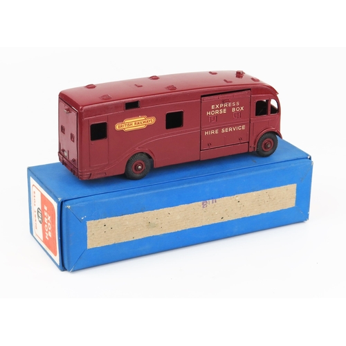 2202 - A Dinky Toys 581 Horse Box 'BRITISH RAILWAYS' in maroon with maroon hubs in blue box with orange lab... 