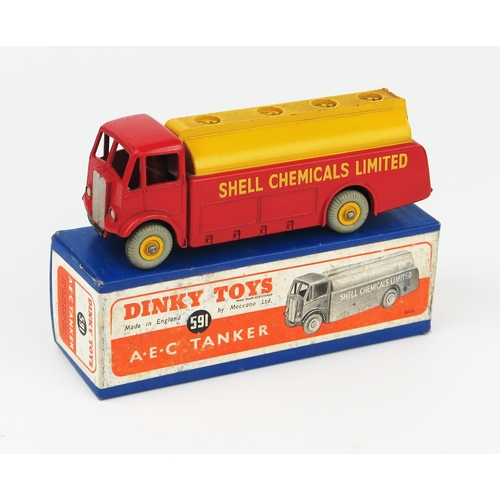 2204 - A Dinky Toys 591 AEC Tanker 'SHELL CHEMICALS LIMITED' in red/yellow with yellow hubs and grey tyres ... 