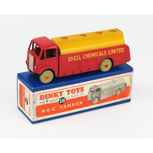 2205 - A Dinky Toys 591 AEC Tanker 'SHELL CHEMICALS LIMITED' in red/yellow with yellow hubs and grey tyres ... 