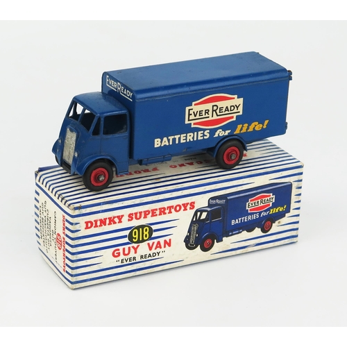 2208 - A Dinky Supertoys 918 Guy Van 'EVER READY' 2nd type cab in dark blue with red grooved hubs. Very goo... 