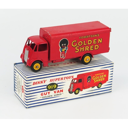 2210 - A Dinky Supertoys 919 Guy Van 'GOLDEN SHRED' 2nd type cab in red with yellow grooved hubs. Fair as u... 