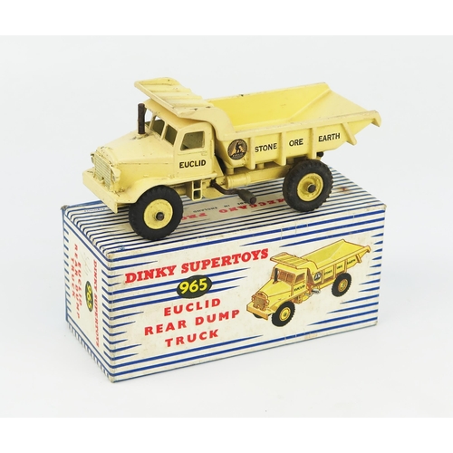 2216 - A Dinky Supertoys 965 Euclid Rear Dump Truck in pale yellow (seems faded) and yellow hubs in blue/wh... 