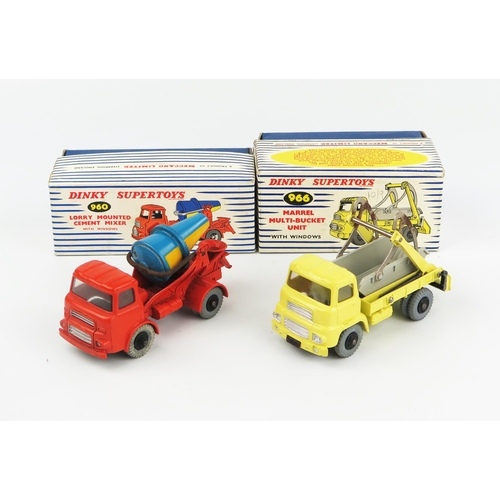 2219 - Two Dinky Supertoys including 960 Lorry Mounted Cement Mixer with blue/yellow barrel and 965 Marrel ... 