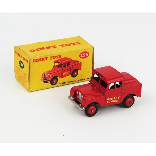 2229 - A Dinky Toys 255 Mersey Tunnel Police Van (Land Rover) in red with red hubs, black smooth tyres and ... 