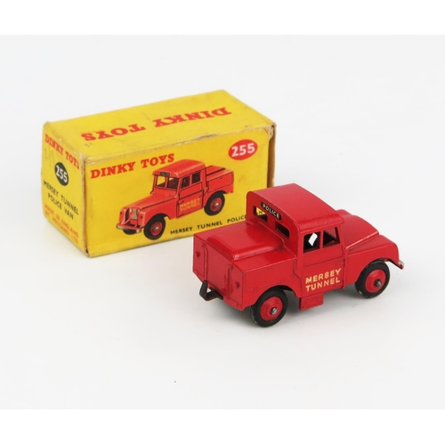 2229 - A Dinky Toys 255 Mersey Tunnel Police Van (Land Rover) in red with red hubs, black smooth tyres and ... 