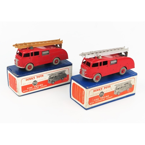 2240 - Two Dinky Toys 555 (Commer) Fire Engines with Extending Ladder variations in red with tan/silver lad... 