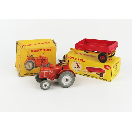 2245 - Two Dinky Toys Farm Vehicles - 27N/301 Field Marshall Tractor in burnt orange body and exhaust, silv... 