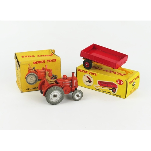 2245 - Two Dinky Toys Farm Vehicles - 27N/301 Field Marshall Tractor in burnt orange body and exhaust, silv... 