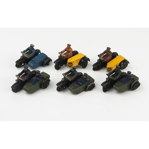 2247 - Six Dinky Toys Motorcycle Sidecars - three 42b Police Motorcycle Patrol, one 43b RAC Motorcycle Patr... 