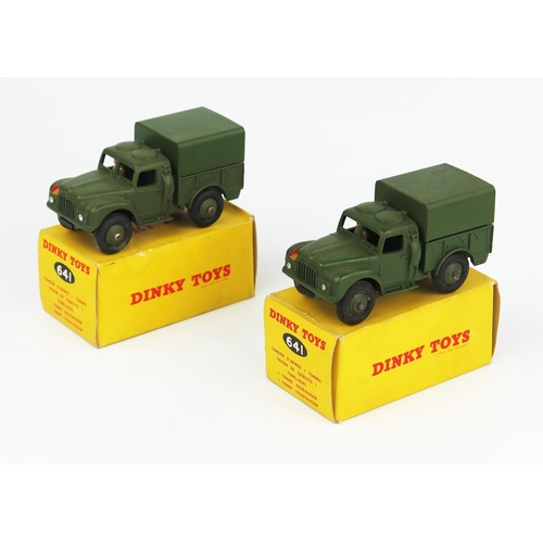 2257 - Two Dinky Toys 641 Army 1 Ton Cargo Truck with driver, no windows in non-picture boxes. Near mint al... 