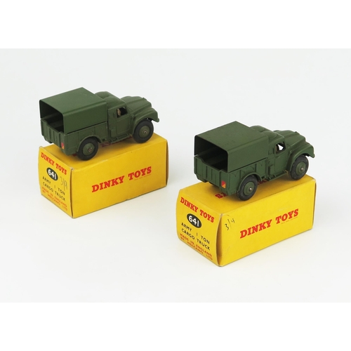 2257 - Two Dinky Toys 641 Army 1 Ton Cargo Truck with driver, no windows in non-picture boxes. Near mint al... 