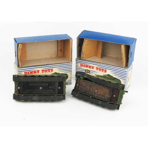 2260 - Two Dinky Toys 651 Centurion Tanks with metal rollers with blue/white stripe boxes. Both with rust i... 