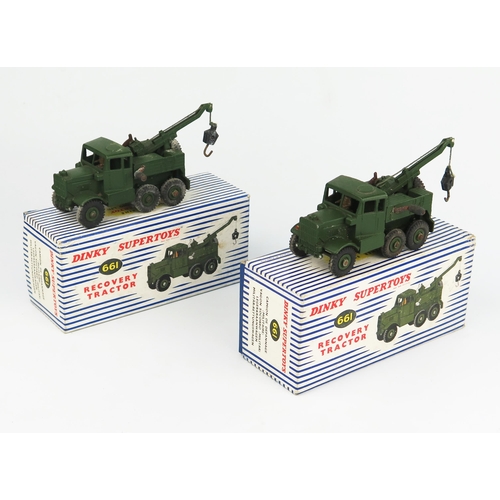 2263 - Two Dinky Toys 661 Recovery Tractors with metal wheels in blue/white stripe box. Both with rust issu... 