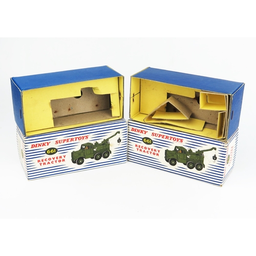 2263 - Two Dinky Toys 661 Recovery Tractors with metal wheels in blue/white stripe box. Both with rust issu... 