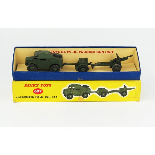 2271 - A Dinky Toys 697 25-Pounder Field Gun Unit Set in first issue yellow lid box. Excellent in excellent... 