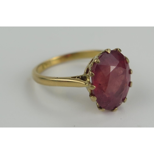 230 - 18ct Gold and Ruby Solitaire Ring, 12.5x10mm stone, size K, 3.9g