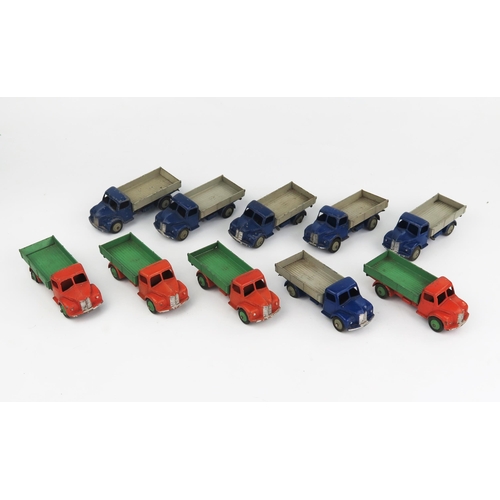 2315 - Ten Dinky Toys 30M Dodge Rear Tipping Wagons, four in orange with green back and hubs, six in royal ... 