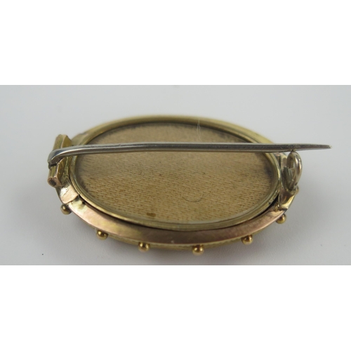 233 - Victorian 15ct Gold and Seed Pearl Memorial Brooch, the back with a glazed panel, 32x22mm, 4.8g, Che... 