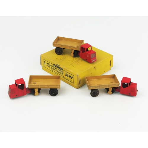 2332 - A Dinky Toys 33W (50060) Mechanical Horse And Open Wagon Type 4 Yellow Trade Box for three - complet... 