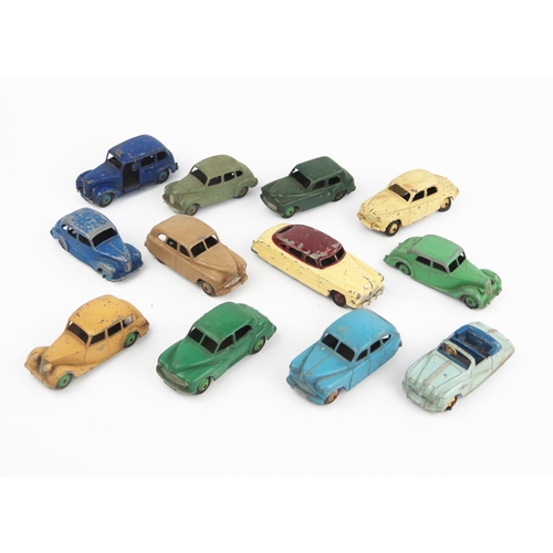 2338 - Twelve playworn Dinky Toy Cars including Riley, Austin, Hudson, Standard Vanguards etc.