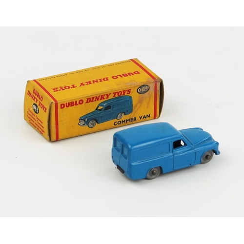 2344 - A Dublo Dinky Toys 063 Commer Van in blue with silver trim and smooth grey wheels. Very near mint in... 