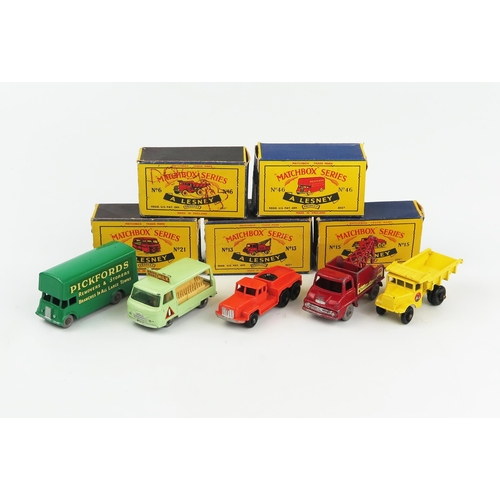 2350 - Five Matchbox Lesney Regular Wheels Commercial Vehicles - 6b Euclid Quarry Truck, 13c Thames Wreck T... 