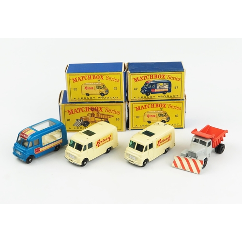 2356 - Four Matchbox Regular Wheels in D type boxes - (1) 16c Scammell Snow Plough (2) 47b Commer Ice Cream... 