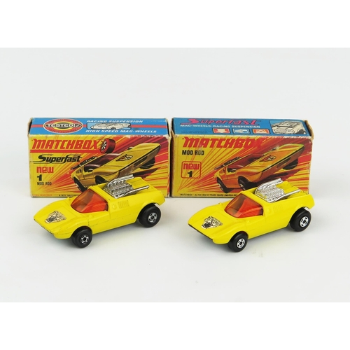 2363 - Matchbox Superfast 1b Mod Rod pair - both amber windows, wildcat hood labels, orange interior, black... 