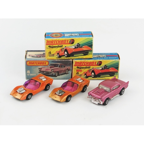 2367 - Matchbox Superfast trio - (1,2) 4b Gruesome Twosome shade variations both with purple windows, white... 