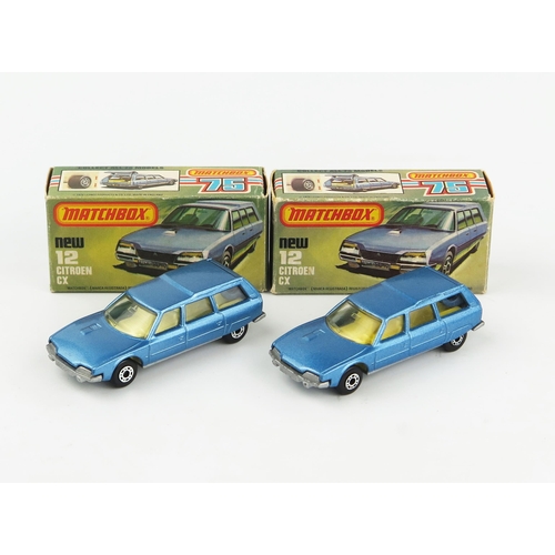 2377 - Matchbox Superfast 12d Citroen CX pair - both with clear windows, silver painted bases (1) yellow-cr... 