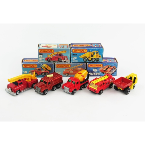 2379 - Five Matchbox Superfast Commercial and Fire Vehicles including 13c Simon Snorkel, 16b Badger, 19c Ce... 