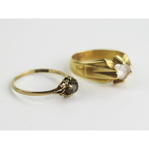 238 - Unmarked Gold and Paste Solitaire Ring (size N, 4.9g), 9ct gold and smoky quartz ring (size M, 1g)