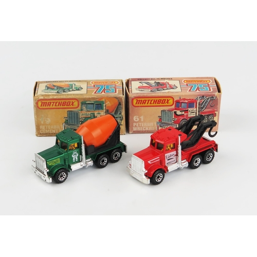 2389 - Matchbox Superfast Peterbilt pair - (1) 19d Cement Truck - metallic green, orange barrel, yellow 'Bi... 