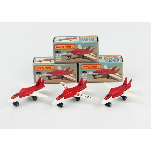 2398 - Matchbox Superfast 27c Swing Wing variation trio -  all red and white with off-white wings, (1) plai... 