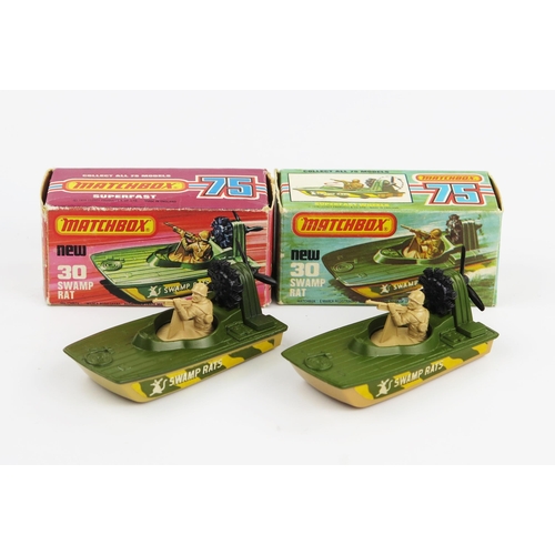 2401 - Matchbox Superfast 30c Swamp Rat pair - base shade variations with J and K type boxes - mint in very... 