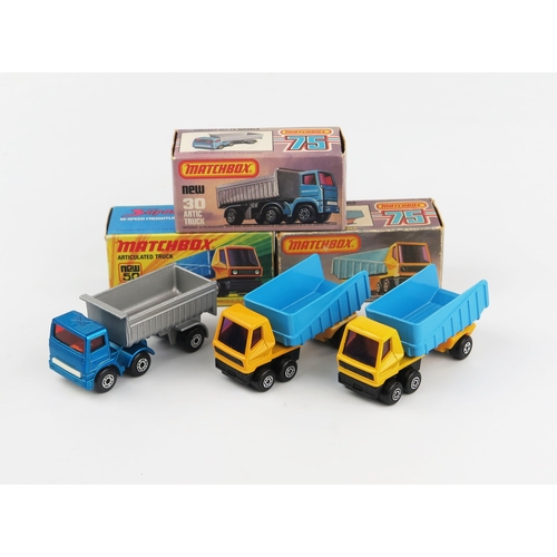 2402 - Matchbox Superfast Articulated Truck trio - (1) 30d without LEYLAND cast to cab, red windows, 'No. 3... 