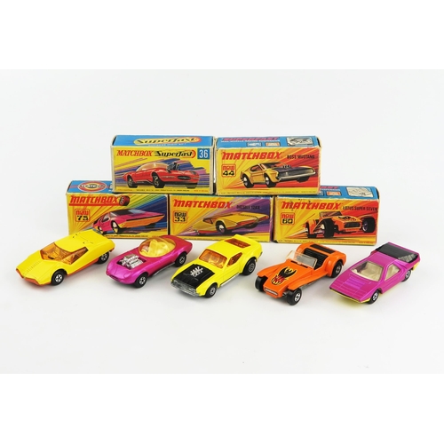 2407 - Matchbox Superfast Sports Car group including 33b Datsun 126X, 36b Draguar, 44b Boss Mustang, 60b Lo... 