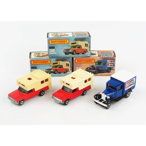 2417 - Matchbox Superfast 38d Ford Camper shade variations and 38e Ford Model A Van with amber windows - mi... 