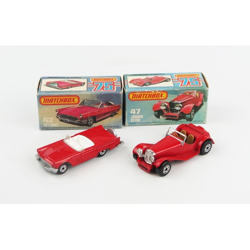 2423 - Matchbox Superfast  pair - (1) 42d '57 Thunderbird - red, 5 arch wheels, white interior, clear winds... 