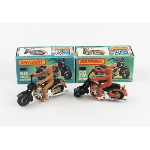 2430 - Matchbox Superfast 50c Harley Davidson pair - light gold/dark copper with different shade variations... 