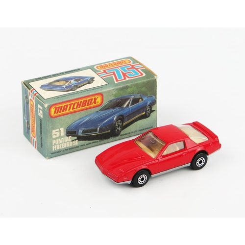 2433 - Matchbox Superfast 51d Pontiac Firebird SE - red, clear windows, tan interior, silver painted base, ... 