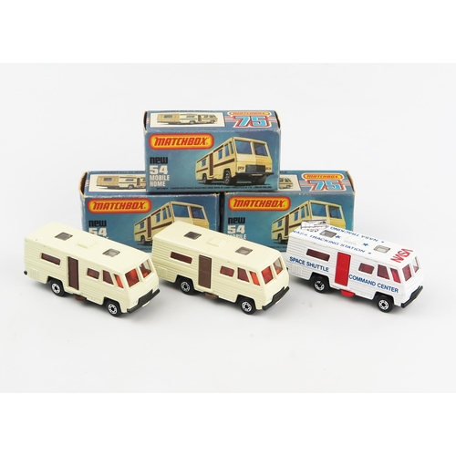 2437 - Matchbox Superfast 54d/e Mobile Home trio - all with dot-dash wheels (1) cream, clear windows, orang... 