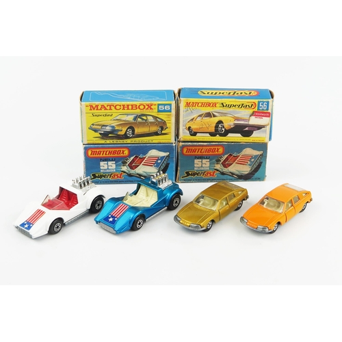 2439 - Matchbox Superfast 55c Hellraiser and 56a BMC 1800 Pinninfarina pairs - (1) white, red interior, unp... 