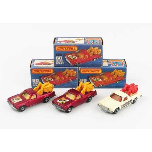 2445 - Matchbox Superfast 60c Holden Pick-Up - all have amber windows, dot-dash wheels and unpainted bases ... 