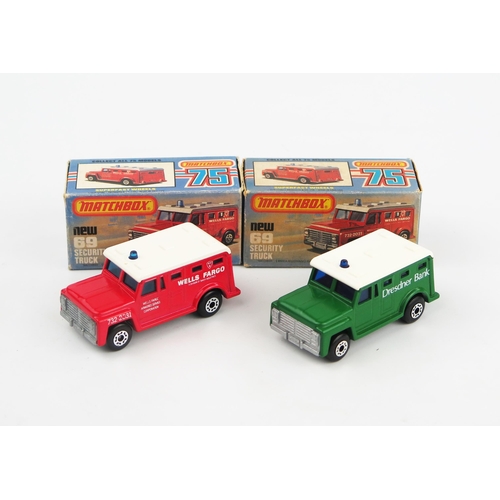 2455 - Matchbox Superfast 69c Security Truck pair - 'WELLS FARGO' and German promotional issue 'Dresdner Ba... 