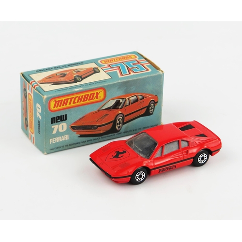 2457A - Matchbox Superfast 70d Ferrari 308 GTB - red, with black tampo design, 5 arch wheels, L type box - n... 