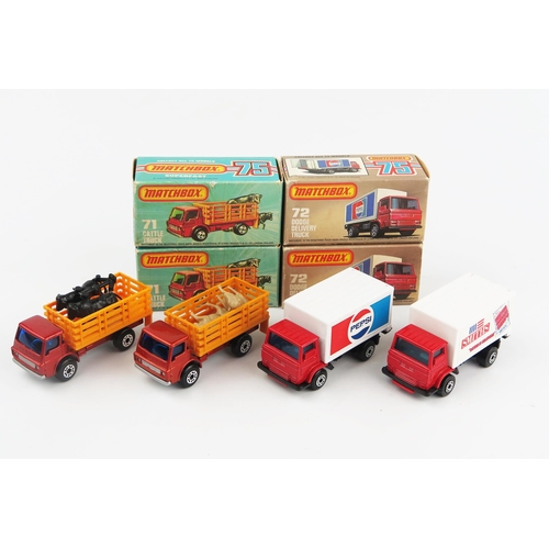 2458 - Matchbox Superfast 71c Dodge Cattle Truck and 72d Dodge Delivery Truck pairs - (1,2) Cattle trucks a... 