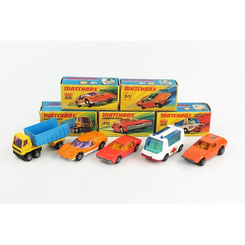 2473 - Matchbox Superfast I type boxed group - 20a Lamborghini Marzal, 46b Stretcha Fetcha, 50b Articulated... 