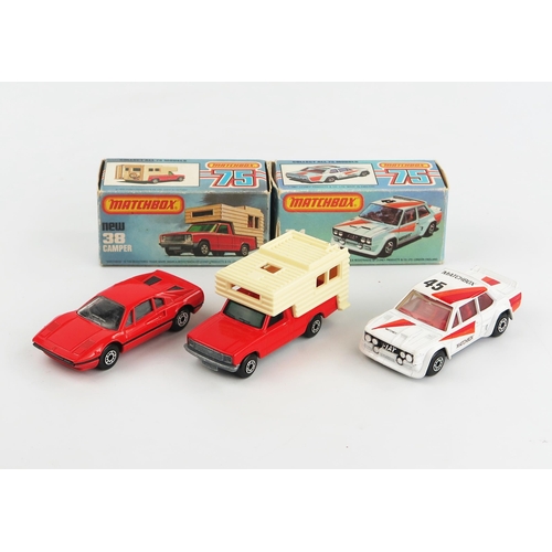 2476 - Matchbox Superfast trio - 38 Ford Camper, 70d Ferrari 308 GTB and 74d Fiat Abarth in - mint to near ... 